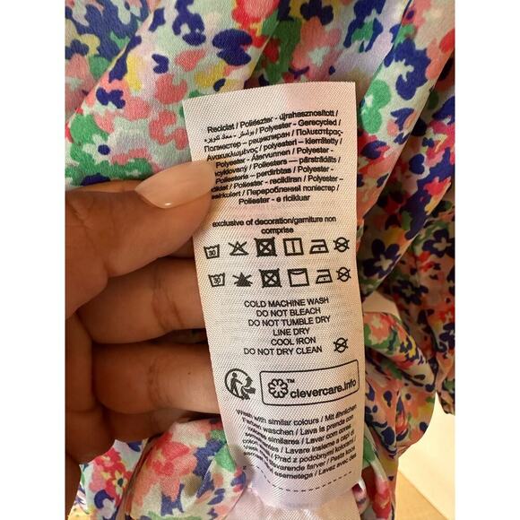 Vero Moda‎ Puffed Sleeve Faux Wrap Colorful Floral Print Dress Women’s Size S - Picture 5 of 6